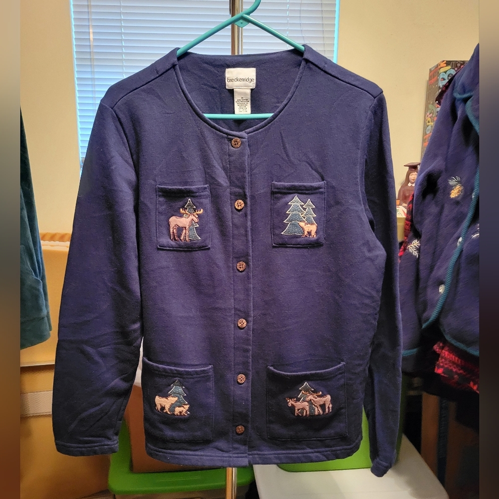 Breckenridge sz M LS button down fleece lined sweater jacket fall winter theme